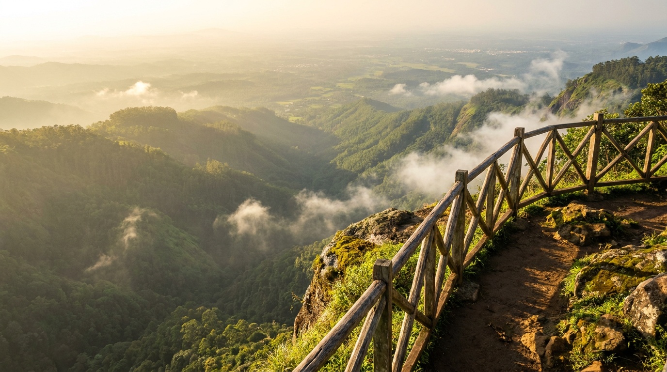Lamb's Rock looking out over green valleys toward the Coimbatore plains