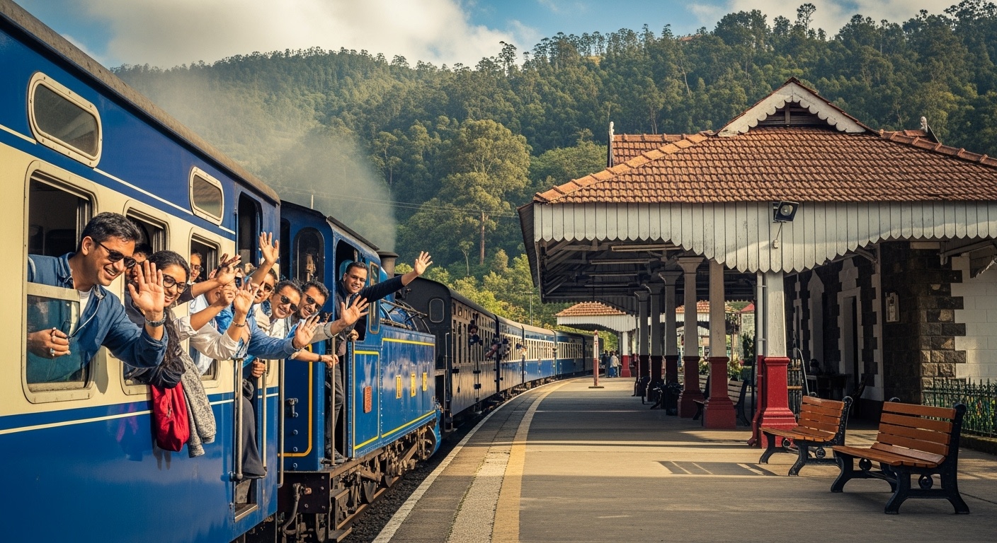 Heritage Nilgiri Mountain Railway toy train at Coonoor station